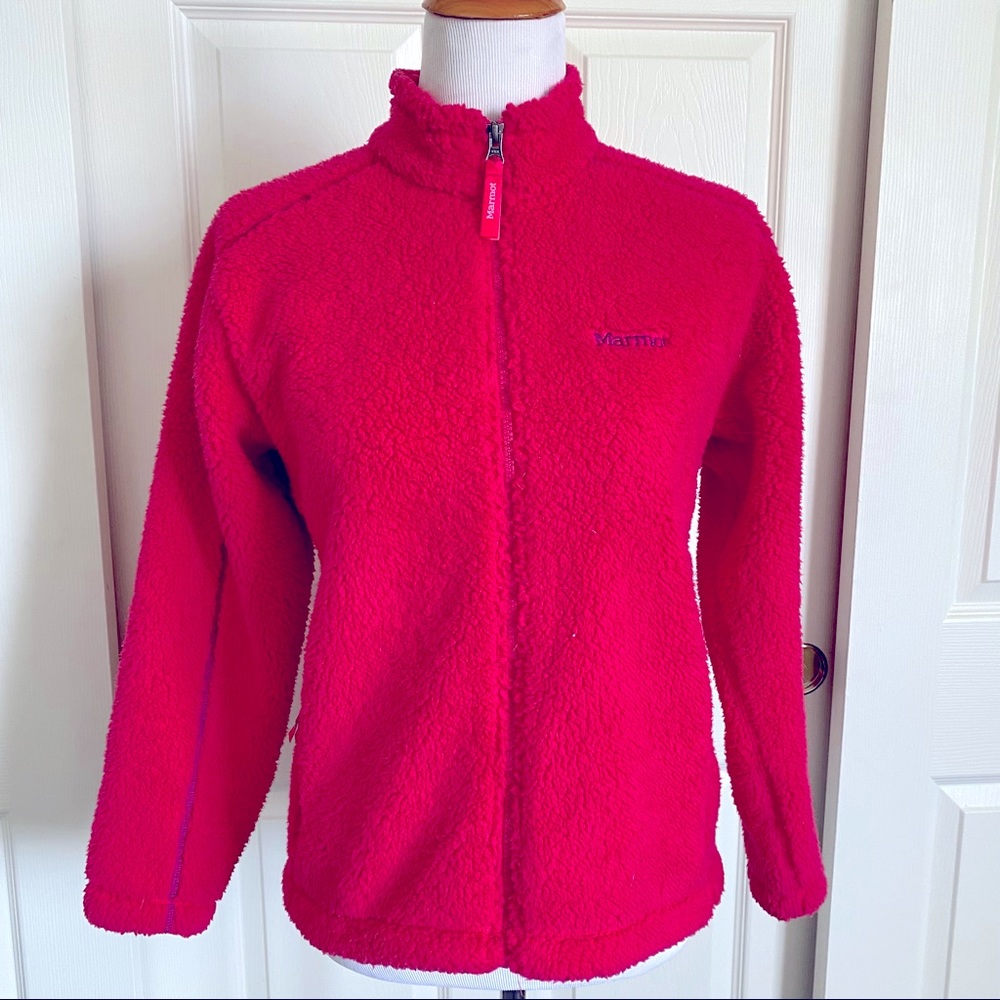 Marmot Girls Youth Pink Sherpa Fleece Full Zip Jacket‎ Purple Stitching Sz XL